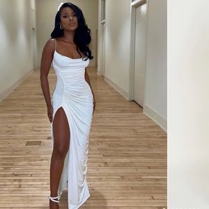 meshki white ruched dress